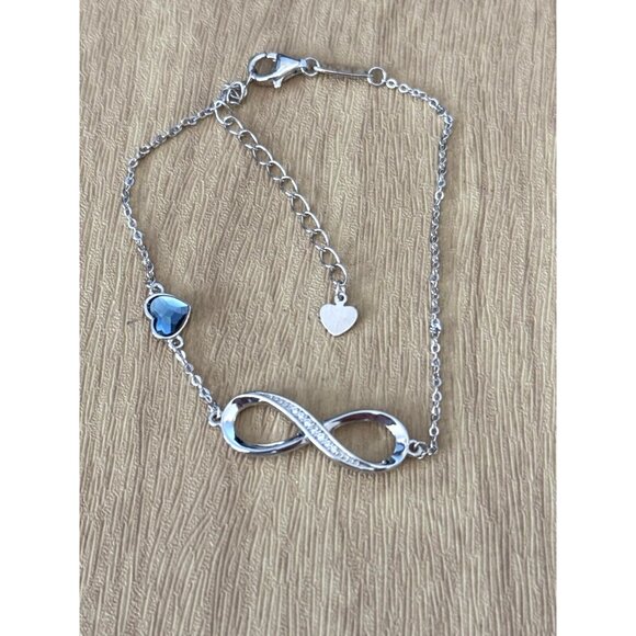 CDE Infinity Heart Birthstone Charm Link 925 Sterling Silver Adjustable Bracelet - Picture 1 of 7